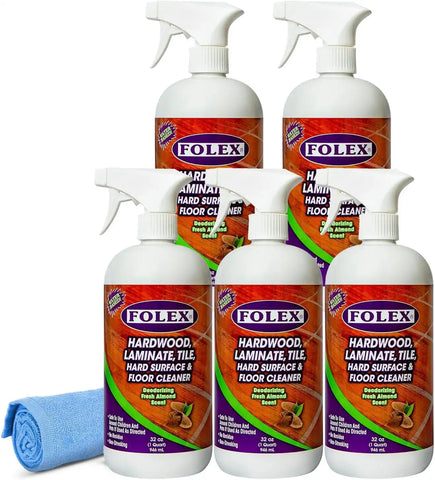 FOLEX Hardwood, Laminate, Tile, Hard Surface & Floor Cleaner with Reusable Cleaning Cloth, Fresh Almond Scent, Residue and Streak Free - 5 Pack