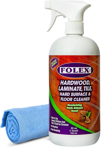 FOLEX Floor Cleaner 32 oz – Hardwood, Laminate, Tile & Multi-Surface – Streak-Free, Residue-Free, Fresh Almond Scent – Includes Reusable Cleaning Cloth – 1 Pack