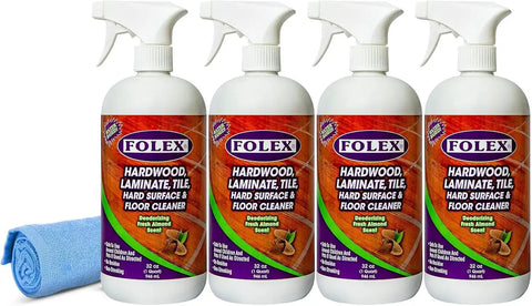 FOLEX Hardwood, Laminate, Tile, Hard Surface & Floor Cleaner with Reusable Cleaning Cloth, Fresh Almond Scent, Residue and Streak Free - 4 Pack