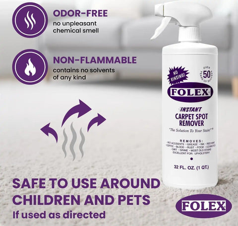 FOLEX Instant Carpet Spot Remover 32 oz – Powerful Stain Remover for Carpets, Upholstery & Rugs – Eliminates Pet Stains, Grease, Red Wine, Food, Makeup & More – With Reusable Cleaning Cloth - 4 Pack